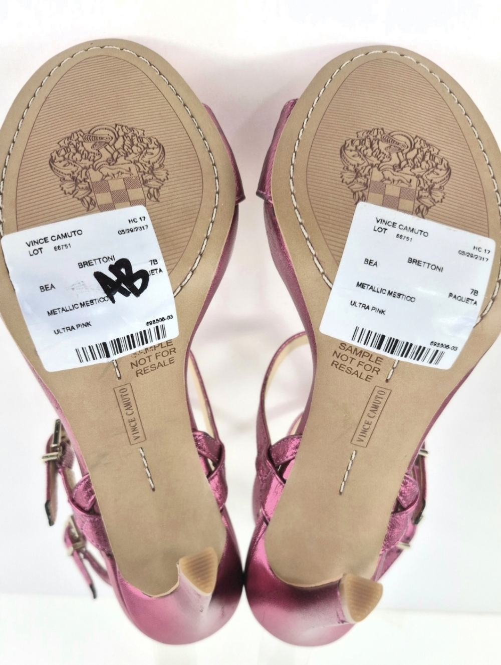 Sz 7 Vince Camuto Metallic Hot Pink Strappy Stilleto Sandals - Picture 8 of 11